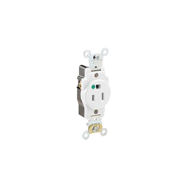 Tomacorriente eléctrico Leviton de pared sencillo horizontal blanco con 2 polos y 3 cables 15A 125V - 8210-W