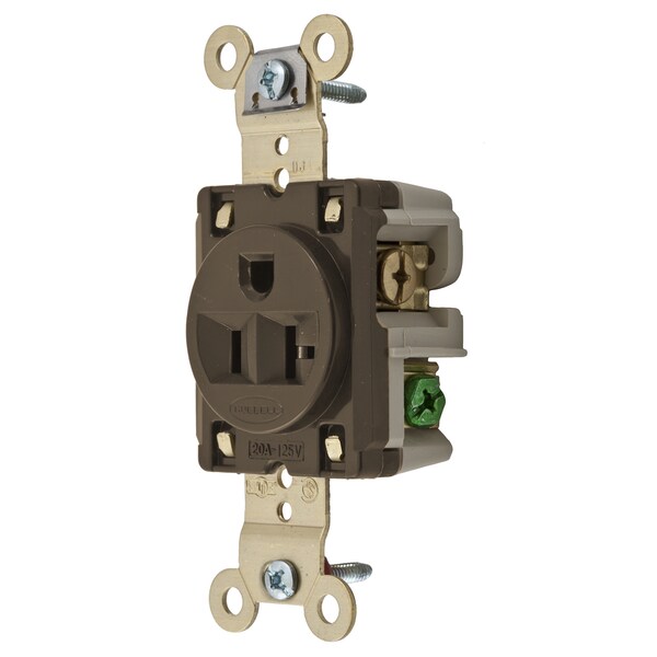 Dispositivos de hoja recta Hubbell Wiring Device-Kellems, Receptáculos, Sencillo, Grado industrial, 2 Polos 3 Hilos a tierra, 20A 125V, 5-20R, Café, Paquete individual, Modelo de terminal de anillo - HBL5361RT