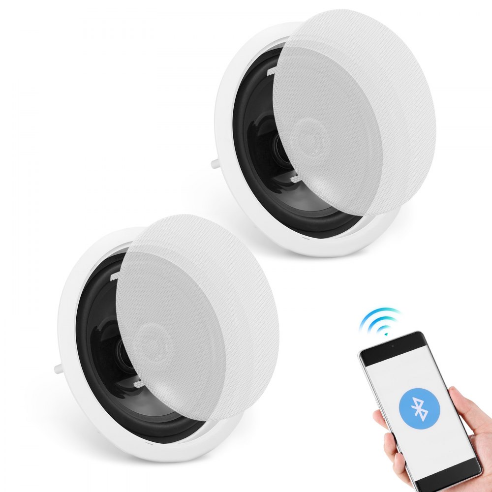 VEVOR 2 PCs 6.5'' Bluetooth in Ceiling Speakers, 150W, Flush Mount Ceiling & in-Wall Speaker System with 8ΩImpedance 89dB Sensitivity, for Home Kitchen Living Room Bedroom or Covered Outdoor Porches - DPXDYSQ65YCLOVPZAV1