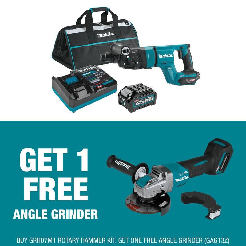 Kit de martillo rotativo sin escobillas Makita con XGT de 40 voltios máximo de 1-1/8 pulgadas, AFT (4.0 Ah) con bono de amoladora angular XGT sin escobillas de 5 pulgadas X-LOCK - GRH07M1-GAG13Z.