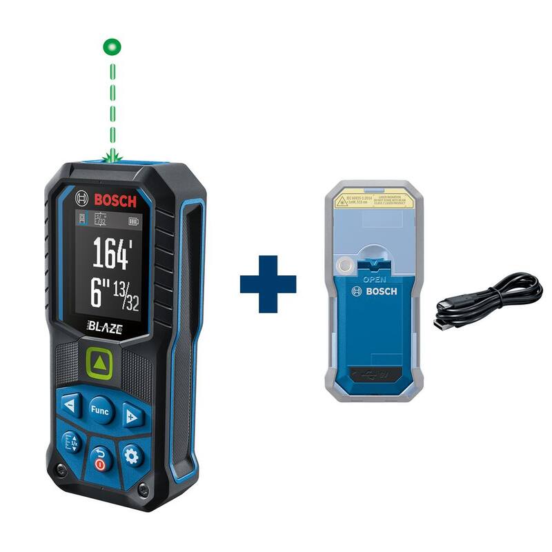 Cinta métrica láser verde Bosch Blaze de 165 pies con batería de iones de litio de 3.7 voltios y 1.0 Ah con carga USB - GLM16525GGLMBAT