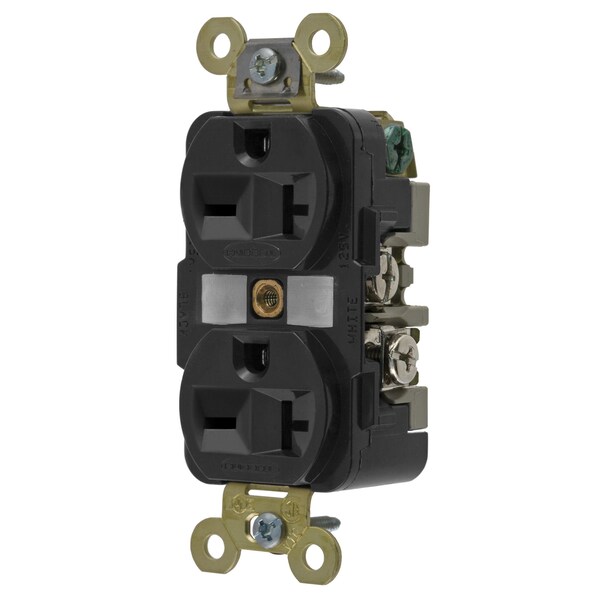 Hubbell HBL5462BK Duplicador de toma de corriente con toma a tierra individual 20A 250V 6-20R Negro - HBL5462BK