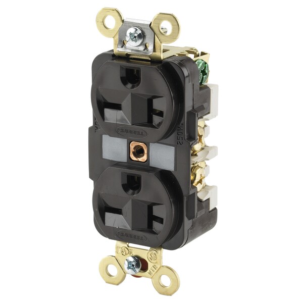Hubbell HBL5462BK Duplicador de toma de corriente con toma a tierra individual 20A 250V 6-20R Negro - HBL5462BK