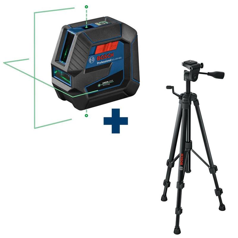 Bosch 100 ft. Láser de autonivelación verde con tecnología VisiMax, trípode compacto Mount Plus con altura extensible - GCL10040G+BT150