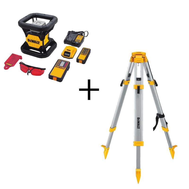 Kit de nivel láser rotativo autonivelante DEWALT 20V MAX de 200 pies de alcance y trípode de construcción - DW079LRCS