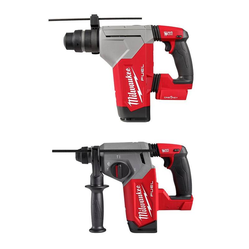 Martillo rotativo inalámbrico sin escobillas Milwaukee M18 FUEL 18V de 1-1/8 pulgadas con batería de iones de litio SDS-Plus y taladro martillo rotativo SDS-PLUS de 1 pulgada - 2915-20-2912-20