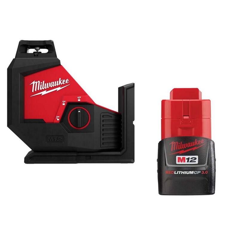 Nivel láser verde autoplaneante Milwaukee M12 de 12 voltios, 165 pies, de un solo plano y 360° con paquete de batería de 3.0 - 3631-20-48-11-2430