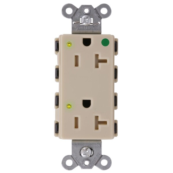 Receptáculo Hubbell Wiring Device-Kellems, 20 amperios, 125V CA, Montaje al ras, Tomas estándar dobles, 5-20R, marfil - SNAP2182ILTRA