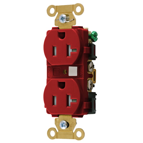 Dispositivos de hoja recta Hubbell Wiring Device-Kellems, Receptáculo dúplex a prueba de manipulaciones, grado industrial, 20A 125V, 2 polos 3 cables a tierra, 5-20R, rojo - HBL5362RTR