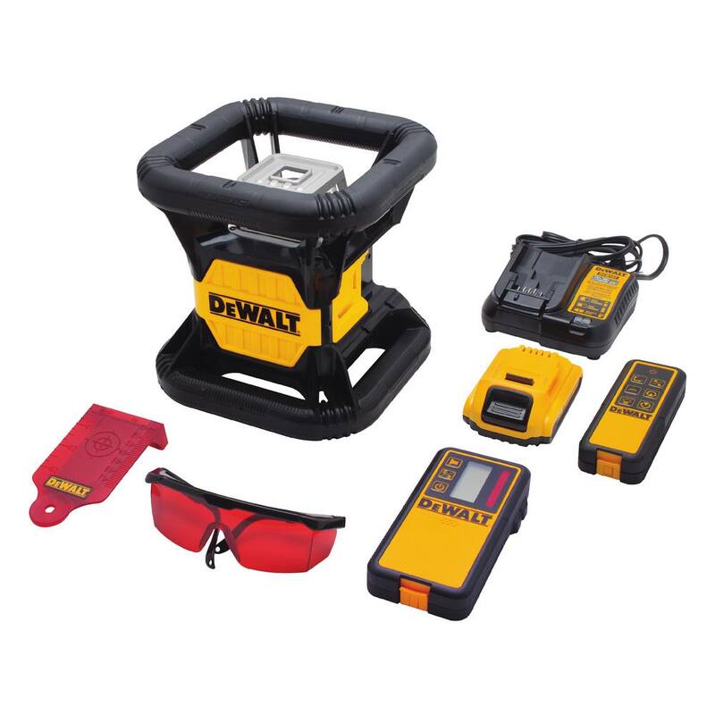 Nivel láser rotativo autonivelante DEWALT 20V MAX de 200 ft. con detector, batería de 2.0Ah, cargador y estuche TSTAK - DW079LR.
