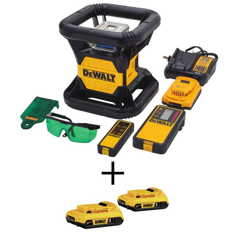 Nivel láser rotativo autoposicionador verde DEWALT 20V MAX de 250 ft. con baterías de 2Ah (3), cargador y estuche TSTAK - DW079LGDCB203-2