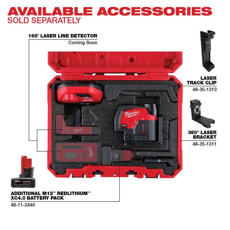 Milwaukee M12 Kit de Nivel Láser de Puntos Cruzados y Verticales Verde de Iones de Litio de 12 Voltios sin cables con Medidor de Distancia Láser - 3622-21-48-22-9802