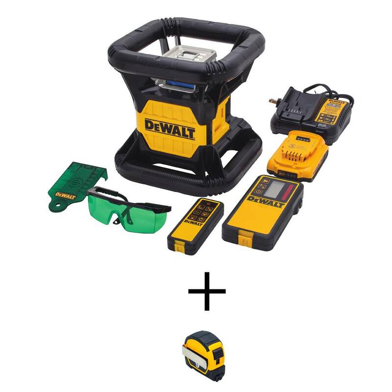 Kit de nivel láser rotativo autonivelante DEWALT 20V MAX de 250 ft. y cinta métrica de bolsillo de 9 ft. x 1/2 in. - DW079LGWHT33028