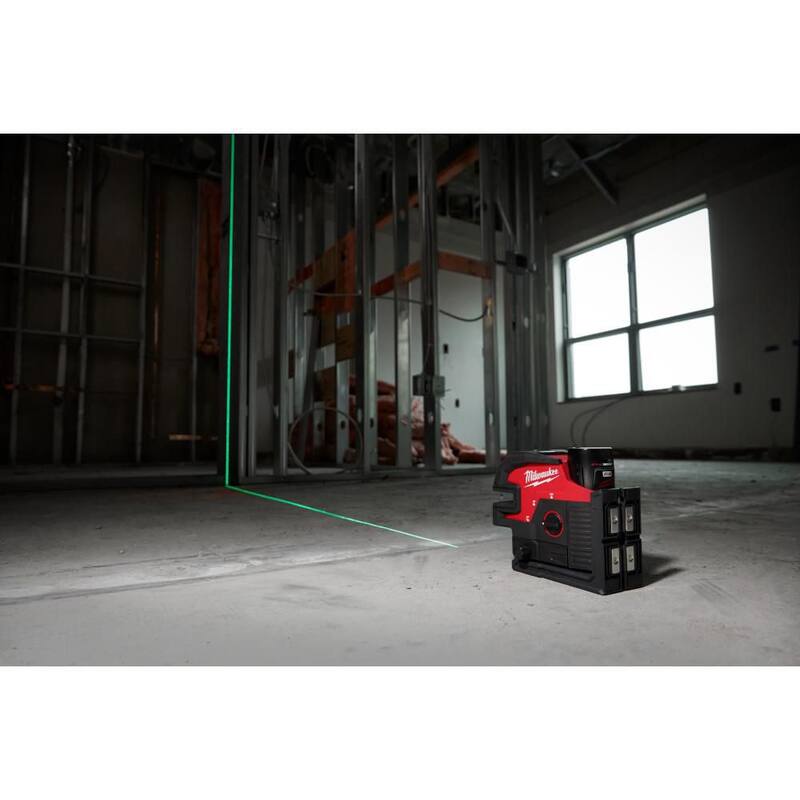 Kit nivel láser verde de líneas cruzadas y 4 puntos Milwaukee M12 de 12 voltios con medidor de distancia láser de 150 pies - 3624-21-48-22-9802