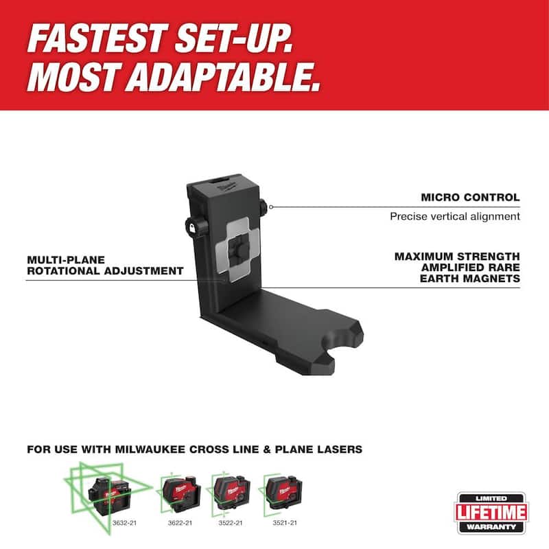 Milwaukee M12 125 ft. Kit de nivel láser de línea transversal/plomada verde inalámbrico de 12 voltios con soporte láser de conexión rápida de 360° - 3622-21-48-35-1311