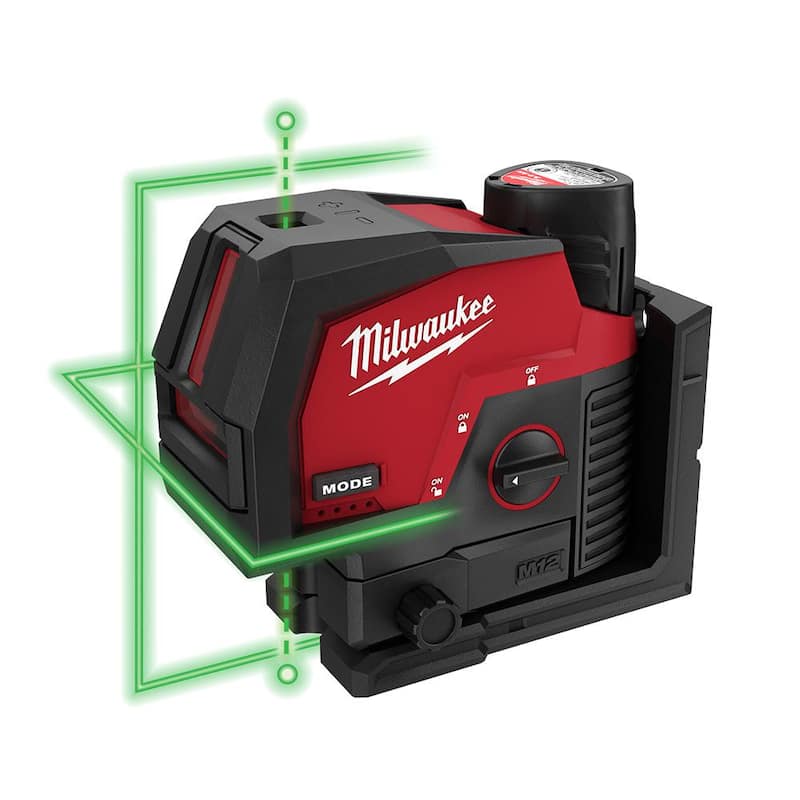 Milwaukee M12 125 ft. Kit de nivel láser de línea transversal/plomada verde inalámbrico de 12 voltios con soporte láser de conexión rápida de 360° - 3622-21-48-35-1311