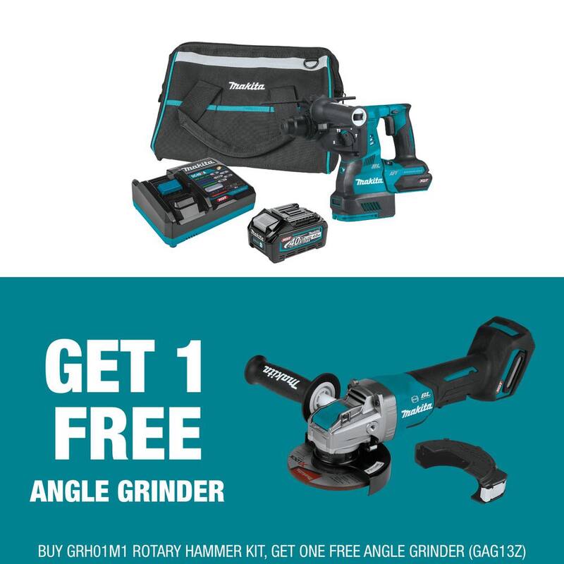 Martillo rotativo Makita de 40 voltios máximo XGT sin escobillas de 1-1/8 pulgadas, kit con AFT (4.0Ah) con bono de amoladora angular XGT sin escobillas de 5 pulgadas X-LOCK - GRH01M1-GAG13Z.