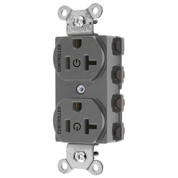 Dispositivos de lámina recta Hubbell Wiring Device-Kellems, tomacorrientes, dúplex, SNAPConnect, controlados, 20A 125V, 2 polos 3 cables puesta a tierra, nylon, gris - SNAP5362C2GY