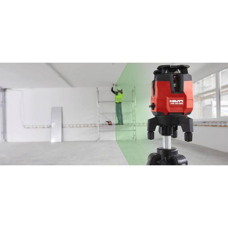 Kit de nivel láser verde de líneas múltiples Hilti de 33 pies PM 40-MG con batería, cargador, placa de objetivo y estuche - 3576140