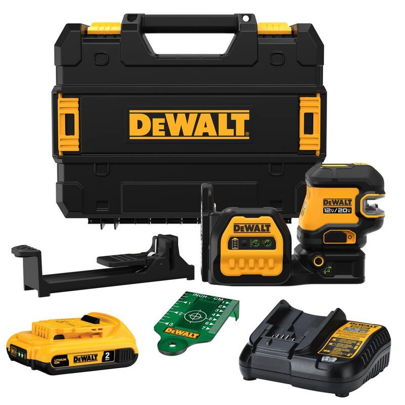 Kit de nivel láser cruzado verde inalámbrico DEWALT 20V Max de iones de litio, (1) batería de 2.0Ah, cargador y estuche TSTAK - DCLE34220G