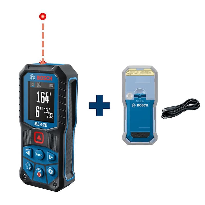 Herramienta de medición de distancia con cinta láser Bosch Blaze de 165 pies, pantalla a color y batería de iones de litio de 3.7 voltios y 1.0 Ah con carga USB - GLM16522+GLMBAT