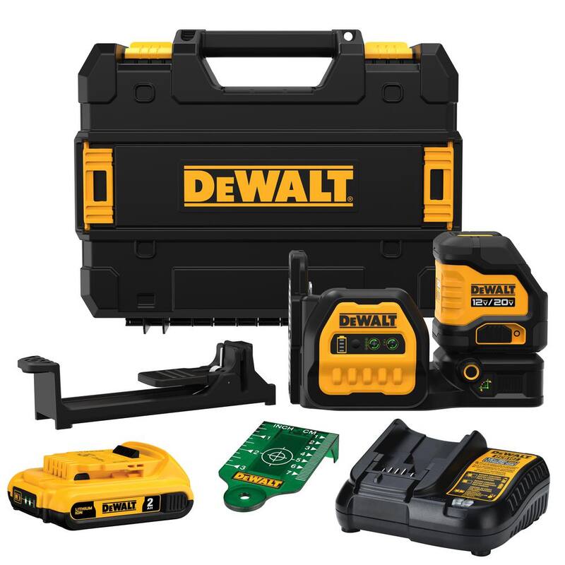 Kit nivel láser de líneas cruzadas verde inalámbrico DEWALT 20V Max de iones de litio, (1) batería de 2.0Ah, cargador y estuche TSTAK - DCLE34020G