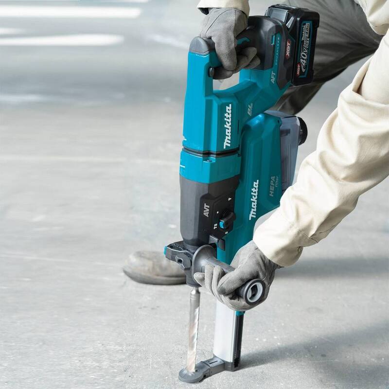 Kit de martillo rotativo sin escobillas Makita 40V max XGT de 1-1/8 pulgadas con extractor de polvo, AFT (4.0Ah) con bonito molinillo angular sin escobillas XGT de 5 pulgadas - GRH07M1W-GAG13Z