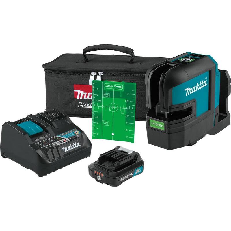 Kit de láser verde autorregulable en cruz de 12V max CXT de Makita (2.0 Ah) y medidor de distancia láser de 164 ft. - SK105GDNAX-LD05