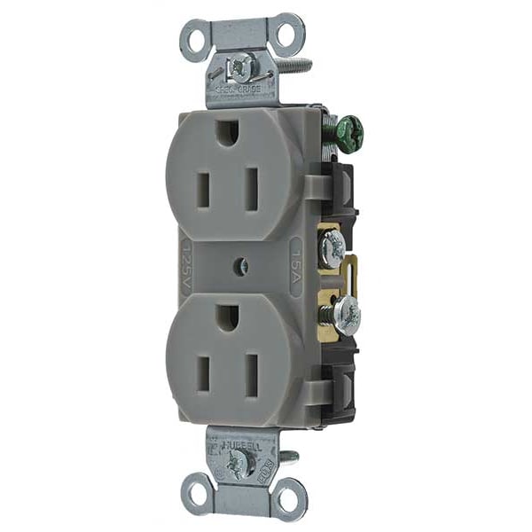 Receptáculo Hubbell Wiring Device-Kellems, 15 A, 125V AC, Montaje al Ras, Tomacorriente Dúplex Estándar, 5-15R, Gris - CR15GRY
