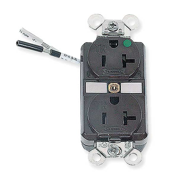 Hubbell Wiring Device-Kellems Tradicional Duplex, 20 Amperios, 125V AC, Montaje al Ras, Salida Dúplex Estándar, 5-20R, Marrón - HBL8300SGA