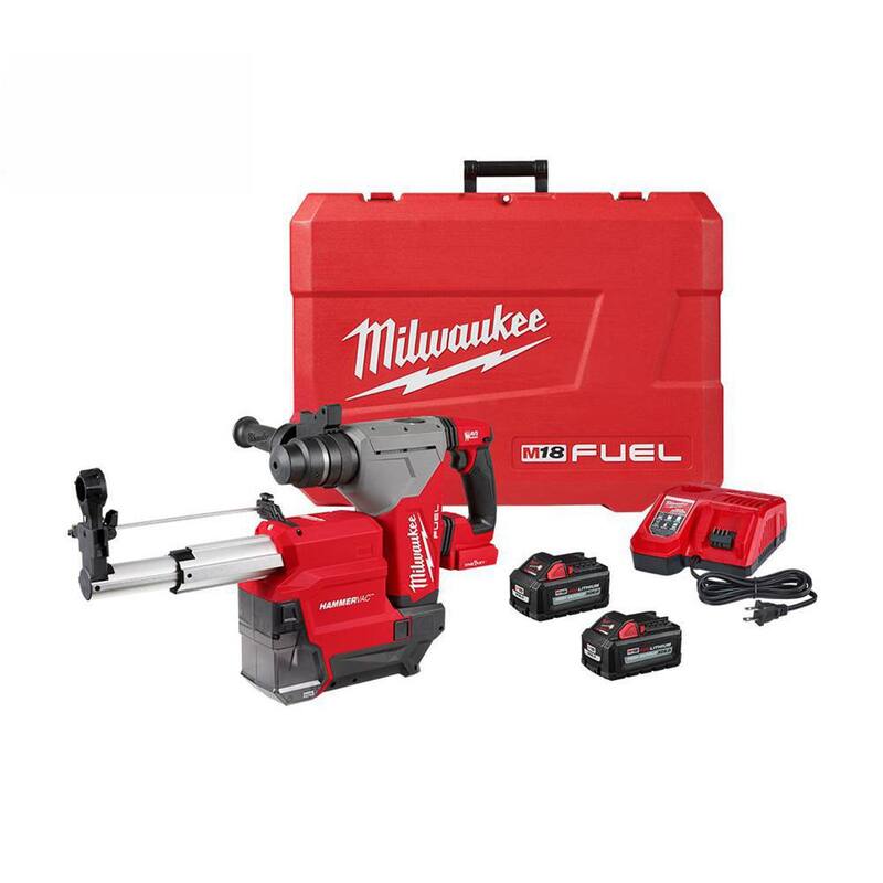 Milwaukee M18 FUEL 18V Lithium-Ion Brushless 1-1/8 in. Martillo rotativo inalámbrico SDS-Plus con extractor de polvo y kit de herramienta rotativa de corte - 2915-22DE-2627-20