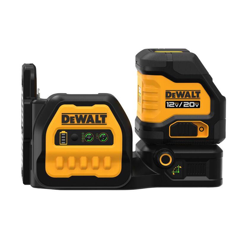 Nivel láser de línea cruzada verde inalámbrico DEWALT 20V MAX con batería de litio compacta de 3.0Ah y cargador de 12V a 20V MAX - DCLE34020GBW30C