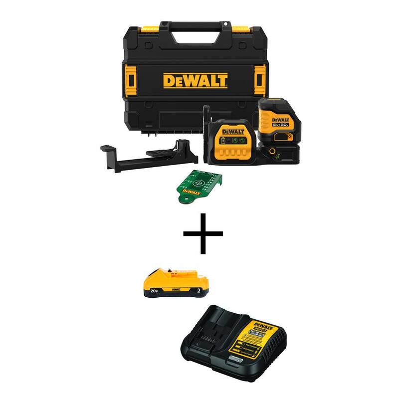 Nivel láser de línea cruzada verde inalámbrico DEWALT 20V MAX con batería de litio compacta de 3.0Ah y cargador de 12V a 20V MAX - DCLE34020GBW30C