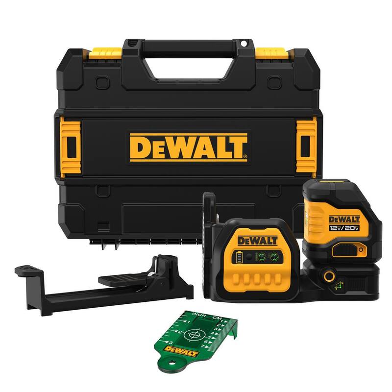 Nivel láser de línea cruzada verde inalámbrico DEWALT 20V MAX con batería de litio compacta de 3.0Ah y cargador de 12V a 20V MAX - DCLE34020GBW30C