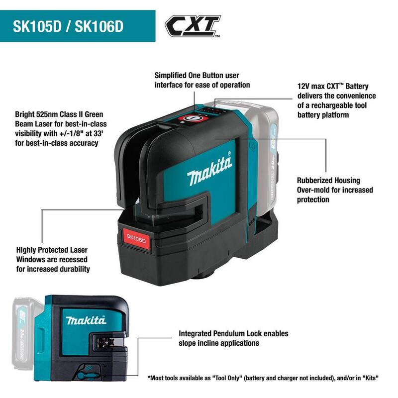 Kit de láser de línea cruzada/punto rojo autonivelante Makita 12V max CXT (2.0 Ah) - SK106DNAX