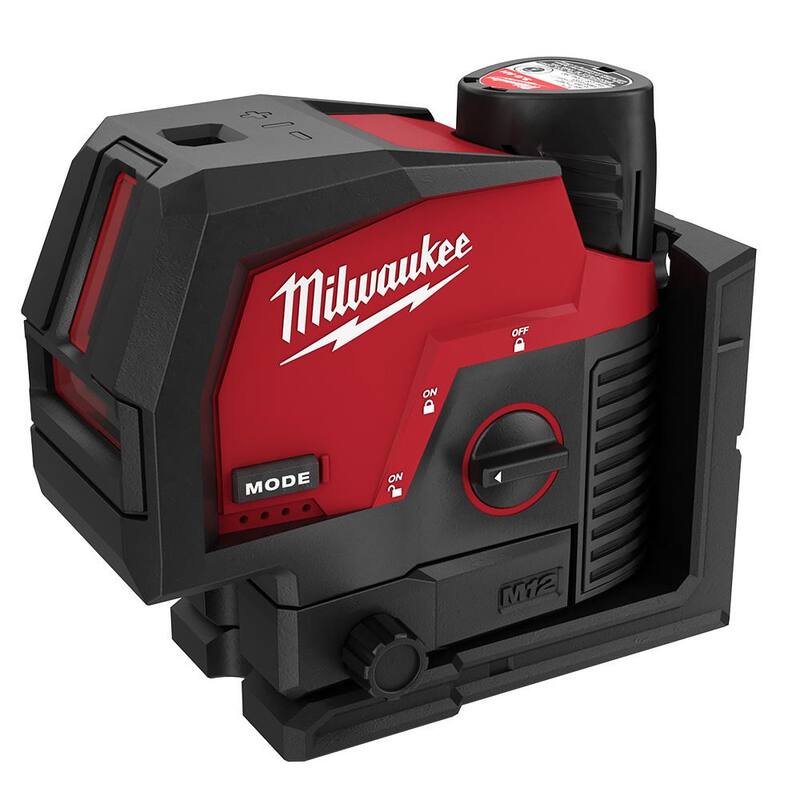 Kit de nivel láser Milwaukee M12 de 12 volts de 125 ft. con líneas cruzadas y puntos de plomada verde inalámbrico de iones de litio con 3 baterías y trípode - 3622-21-48-11-2412-48-35-1411