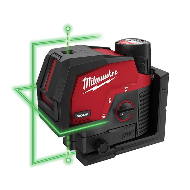 Kit de nivel láser Milwaukee M12 de 12 volts de 125 ft. con líneas cruzadas y puntos de plomada verde inalámbrico de iones de litio con 3 baterías y trípode - 3622-21-48-11-2412-48-35-1411