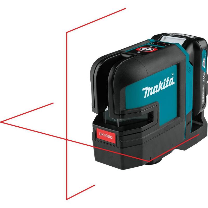 Juego de láser rojo de línea cruzada auto-nivelante Makita 12V max CXT (2.0 Ah) y medidor de distancia láser de 164 pies - SK105DNAX-LD050