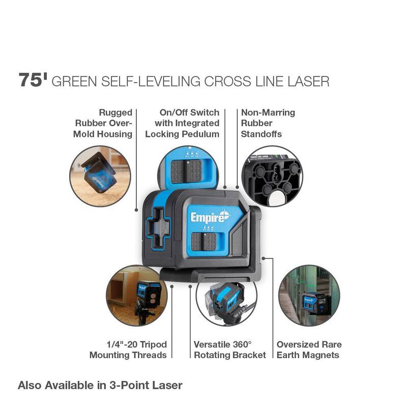 Nivel láser cruzado autonivelante verde de 75 pies con nivel de burbuja extensible True Blue de 48 a 78 pulgadas (2 piezas) - ELGC-eXT78