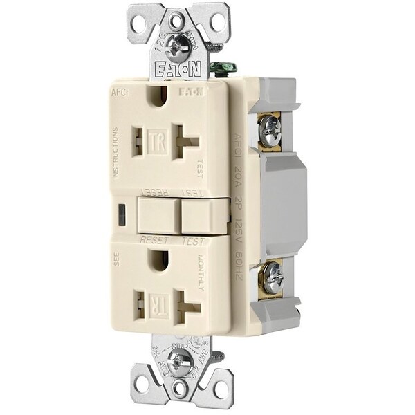 Receptáculo AFCI Eaton Wiring Devices, 2 polos, 20 A, 125 V, cableado posterior y lateral, NEMA: 5-20R - TRAFCI20LA