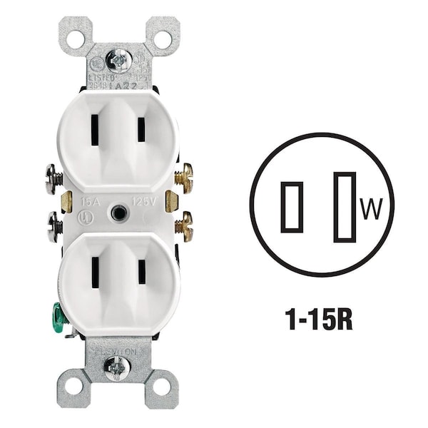 Tomacorriente dúplex residencial de 15A Blanco Grado 1-15R Leviton - 008-00223-00W