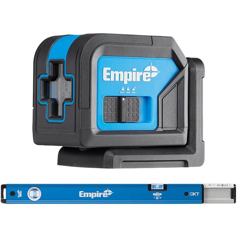 Nivel láser de líneas cruzadas autonivelante verde de 75 pies con nivel de burbuja extensible True Blue de 24 a 40 pulgadas (2 piezas) - ELGC-eXT40