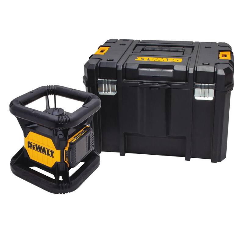 Nivel láser rotativo autonivelante DEWALT 20V MAX de 150 pies de alcance con detector, batería de 2.0Ah, cargador y maletín TSTAK - DW074LR