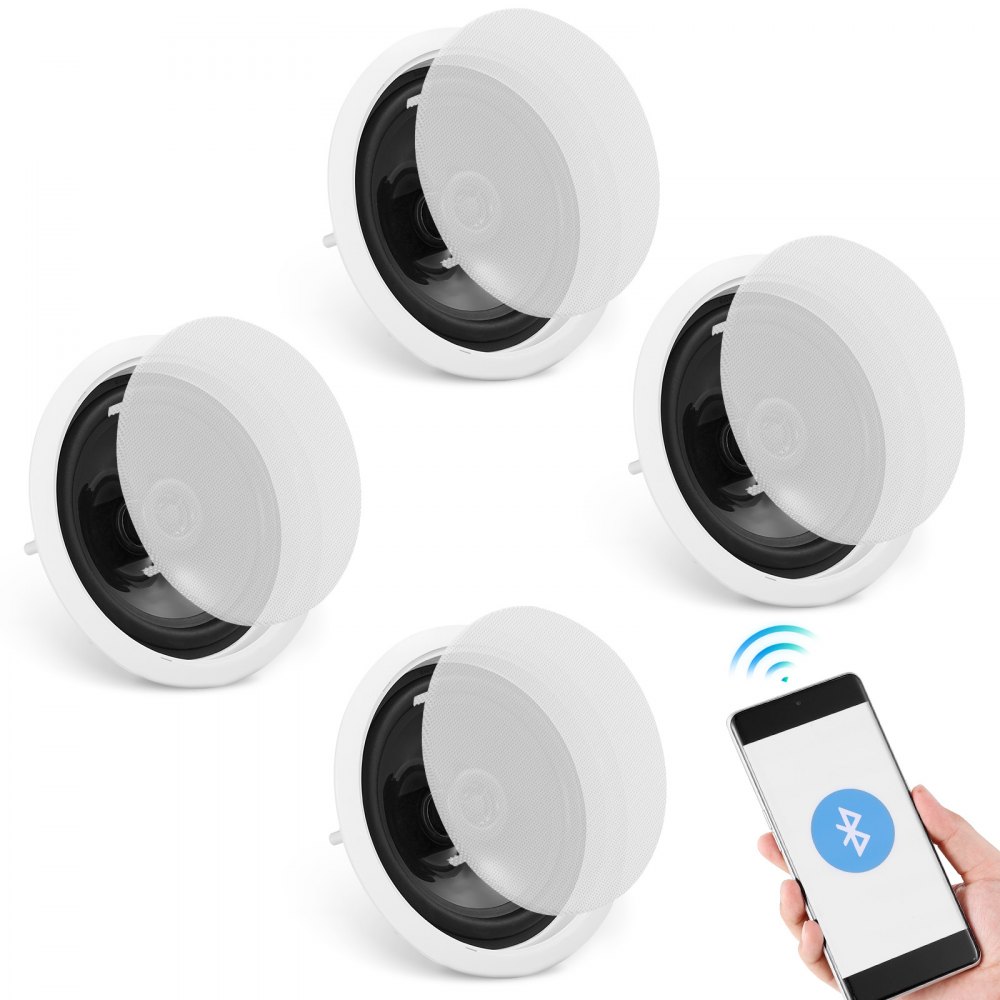 VEVOR 4 PCs 6.5'' Bluetooth in Ceiling Speakers, 150W, Flush Mount Ceiling & in-Wall Speaker System with 8ΩImpedance 89dB Sensitivity, for Home Kitchen Living Room Bedroom or Covered Outdoor Porches - DPXDYSQ65YCSYB22LV1