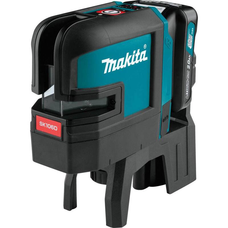 Kit de láser de nivelación automática de líneas cruzadas/puntos rojos Makita 12V max CXT (2.0 Ah) y medidor de distancia láser de 164 pies - SK106DNAX-LD050