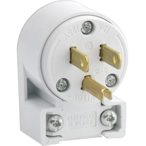 Enchufe de ángulo de hoja de PVC comercial Eaton Wiring Devices Leviton 5-15P 18-12 AWG 2 Polos 3 Cables - 020-515AN-00W