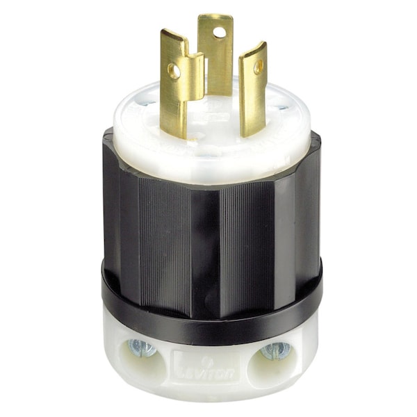 Conector de bloqueo de tierra de hoja curva termoplástico industrial Leviton L6-30P 16-8 AWG 2 polos 3 cables - 02621-0PB