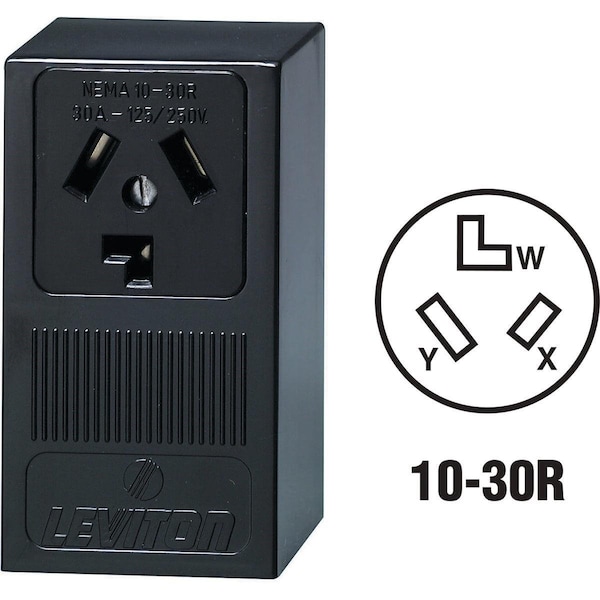 Salida de corriente para secadora Leviton 30A montada en superficie, color negro 10-30R de 3 cables - R20-05054-P00