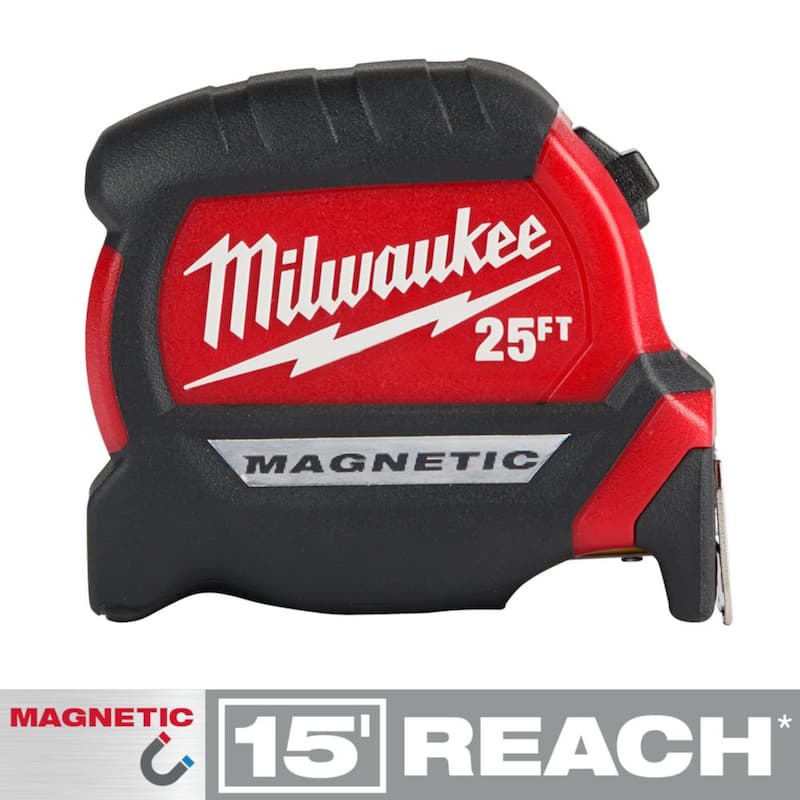 Milwaukee Cinta Métrica Magnética Compacta de 25 pies x 1-1/16 pulgadas con alcance de 15 pies - 48-22-0325