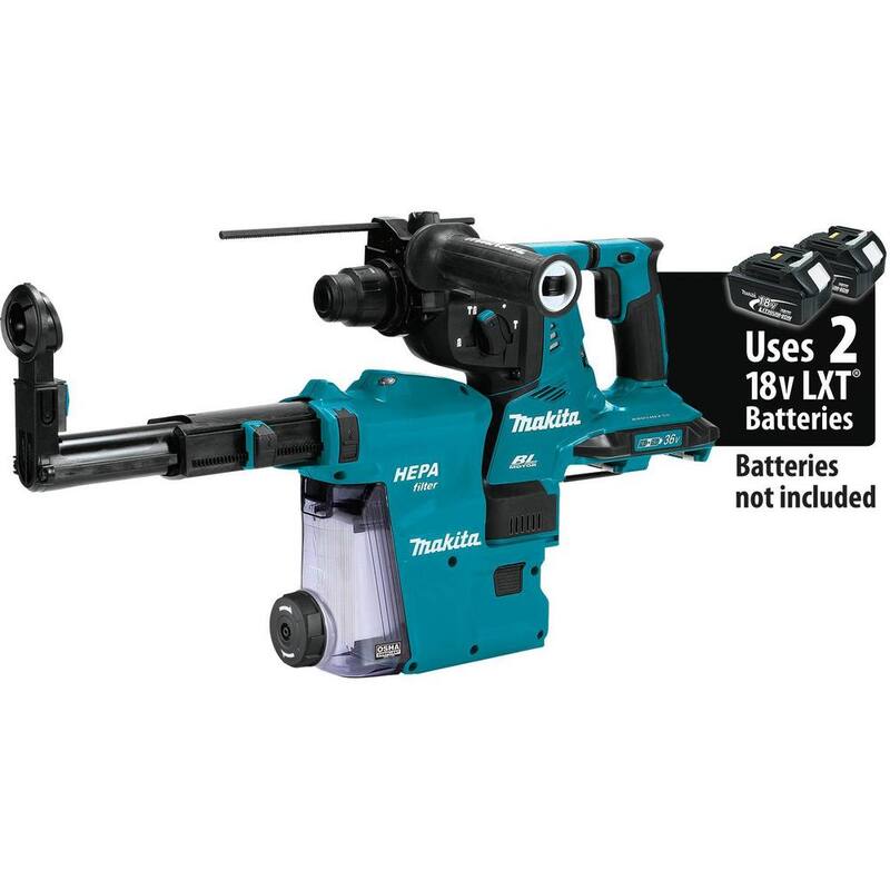 Martillo rotativo inalámbrico sin escobillas Makita 18V X2 LXT 36V 1-1/8 pulg. con extractor de polvo HEPA AFT, compatible con AWS (solo herramienta) - XRH10ZW